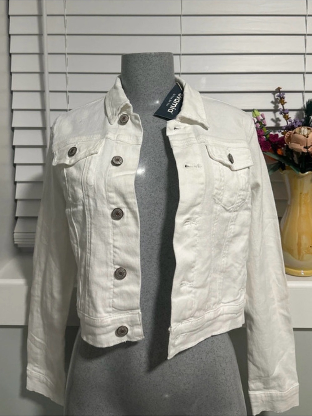 Luvamia Women's White Denim Jacket - Classic Cropped Trucker
